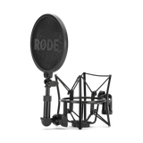 Professional shock mount with integrated pop shield for RODE Studio series microphones.