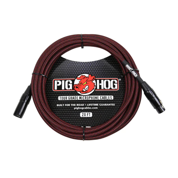 Pig Hog Black & Red Woven Mic Cable 20ft XLR