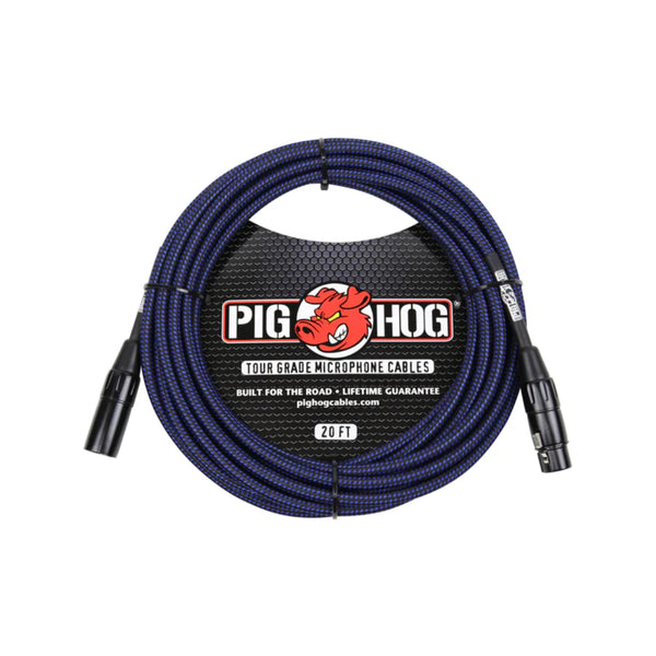 Pig Hog Black & Blue Woven Mic Cable 20ft XLR