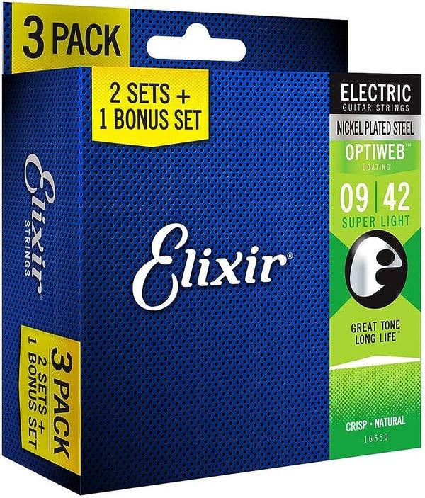 Elixir 16542 Electric Optiweb Super Light 3-Pack 9-42