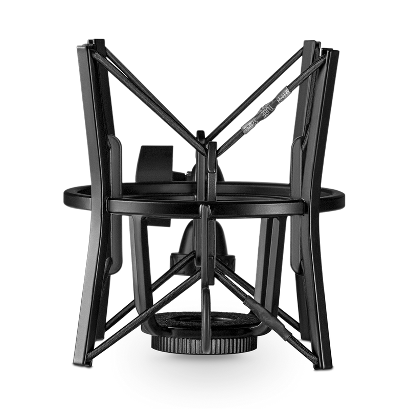 Professional shock mount with integrated pop shield for RODE Studio series microphones.
