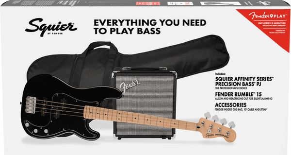 Affinity Series Precision Bass PJ Pack Maple Fingerboard Black Gig Bag Rumble 15 - 240V AU