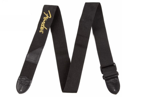 Fender 2 Black Poly Strap w/ Yellow Fender Logo