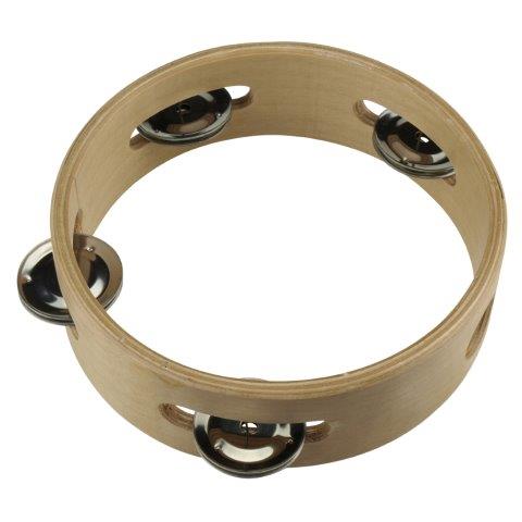 WOODEN TAMBOURINE 6 INCH WITH 4 SINGLE ROW JINGLES - NATURAL