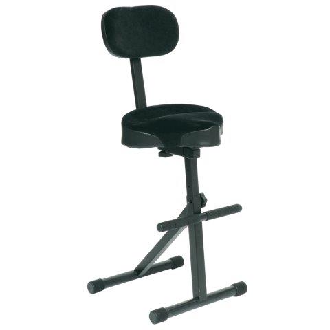 FRETZ GUITARIST STOOL - HEAVY DUTY STEEL FRAME - VELOUR COVERED MOTORCYCLE STYLE SEAT - FOOTREST - HEIGHT ADJUSTABLE - BLACK
