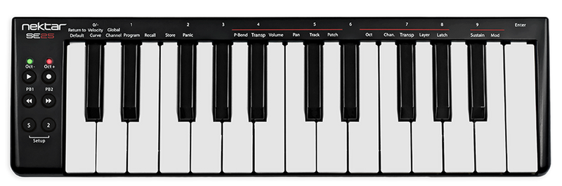 Nektar SE25 is a 25-note velocity sensitive mini-keys MIDI/DAW controller keyboard.