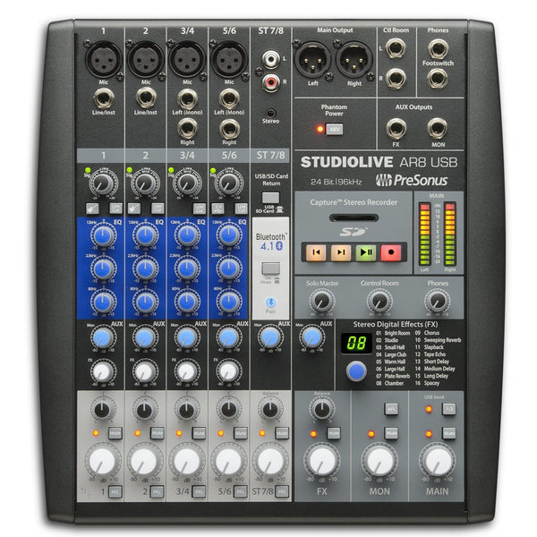 AR8 8 CH ANALOGUE MIXER WITH FULL 8X4 USB RECORD